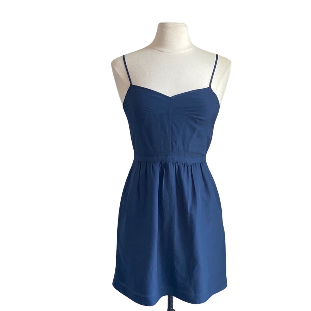 J. CREW Slip Dress Womens Sz 4 Navy Blue Spaghetti Strap Knee Length